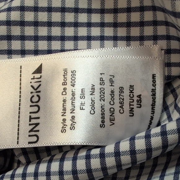 UNTUCKit De Bortoli Navy/White Check Button Down Performance Shirt Large EUC - Picture 7 of 8